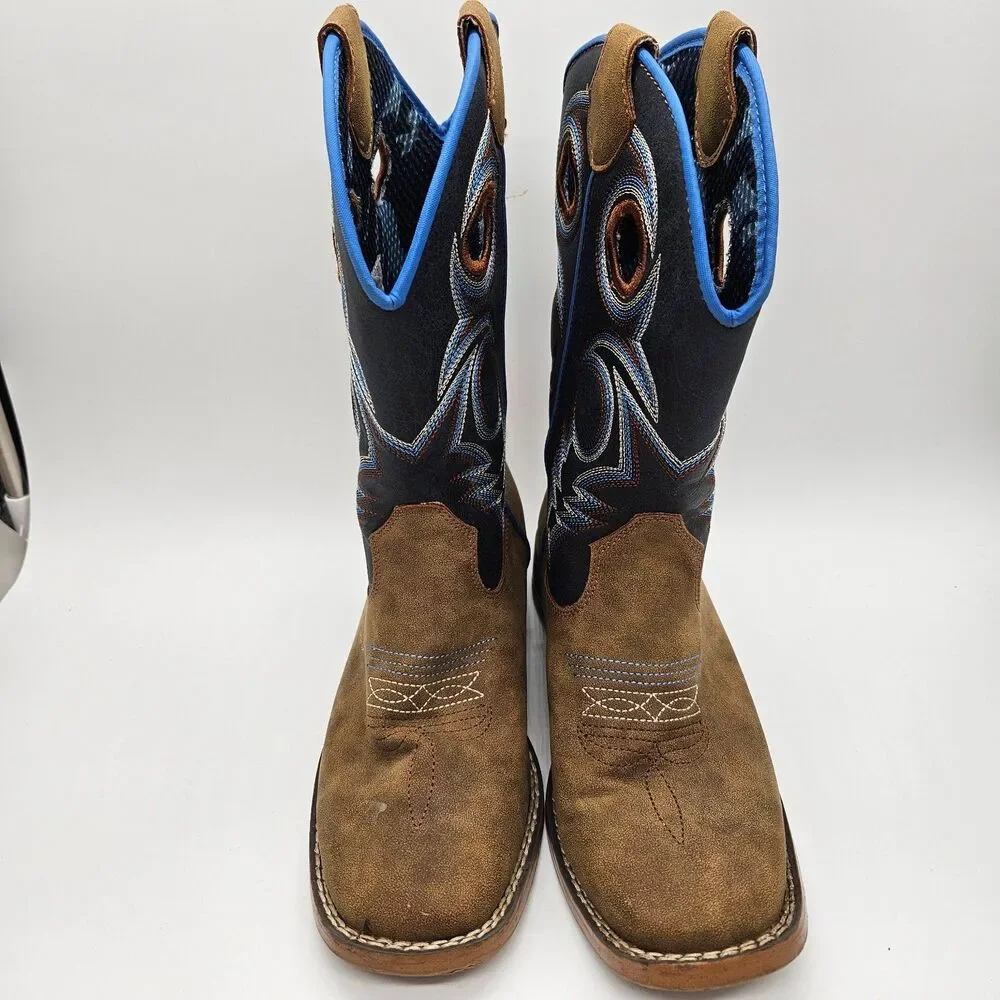 Twister Kids' Size 3 Square-Toe Brown & Blue Cowboy Western Boots Toddler